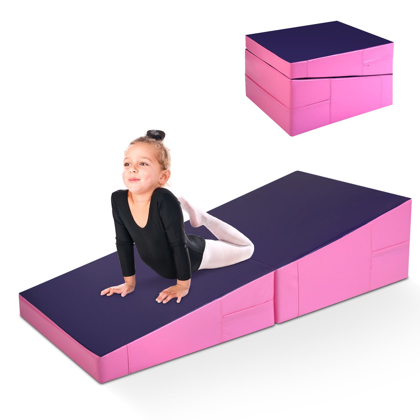 Topbuy Incline Gymnastics Mat Wedge Shape Foldable Durable Fitness Mat for Tumbling & Practice Blue/Pink/Purple/Red