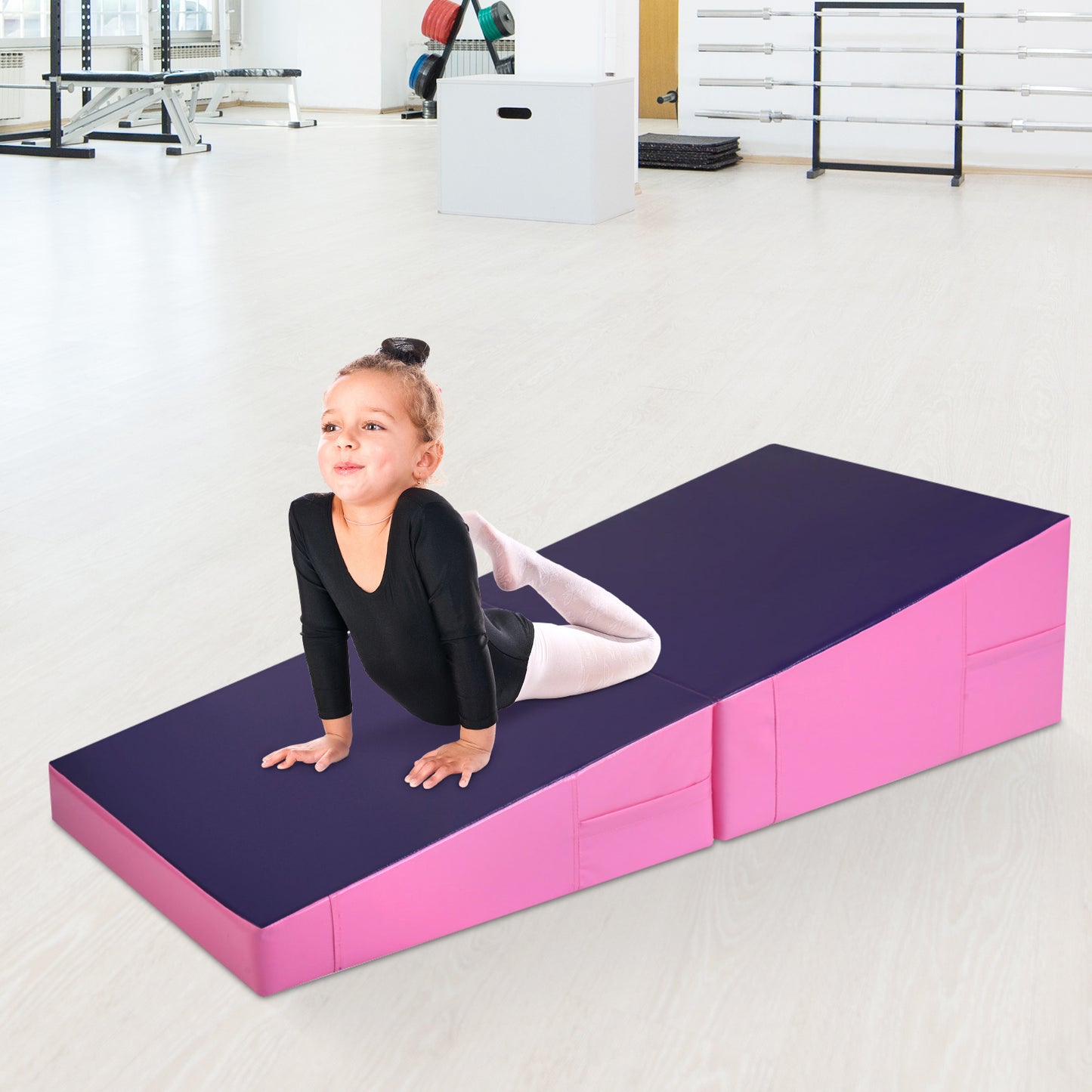 Topbuy Incline Gymnastics Mat Wedge Shape Foldable Durable Fitness Mat for Tumbling & Practice Blue/Pink/Purple/Red