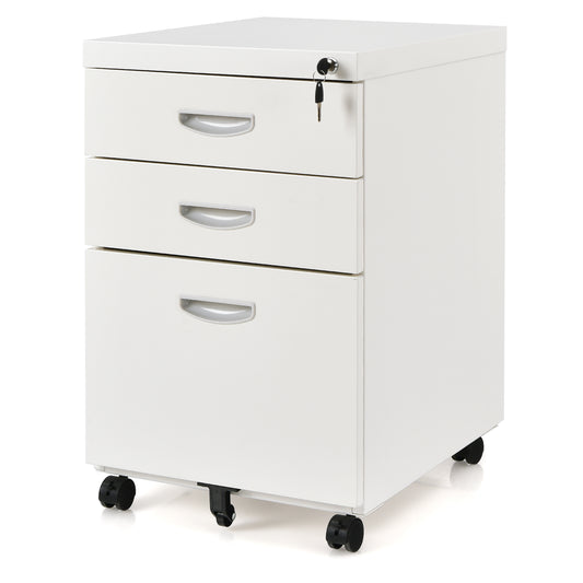 Topbuy 3-Drawer Rolling File Cabinet with Lock & Handles for Letter/Legal/A4 Files White