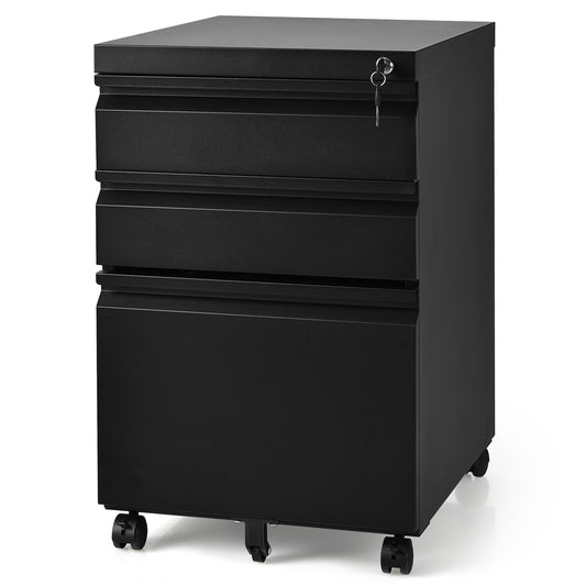 Topbuy 3-Drawer Rolling File Cabinet with Lock Steel Office Storage Cabinet for Letter/Legal/A4 Files Black/White