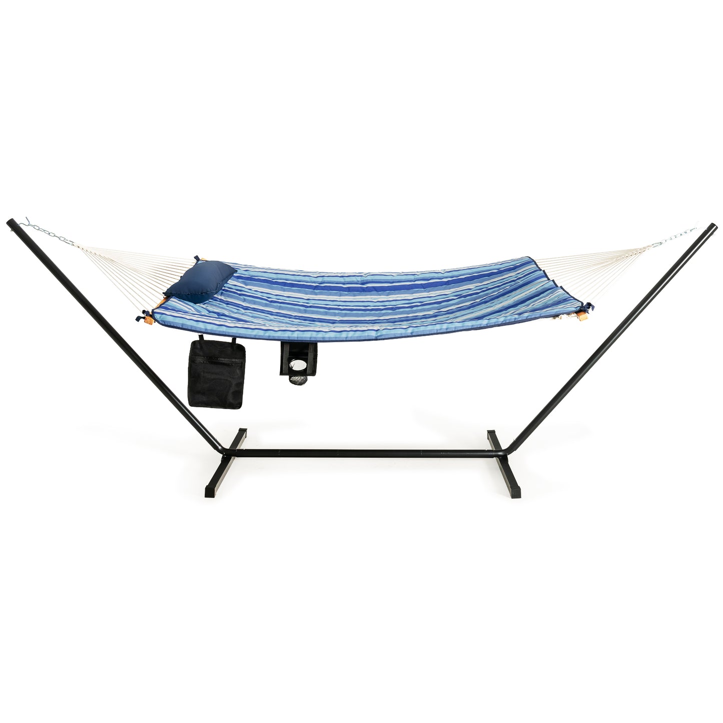 Topbuy 12Ft Hammock with Heavy-Duty Steel Stand, Woven Hammock Chair Set, Portable Hammock with Beech Wood Bar & Cotton Mat