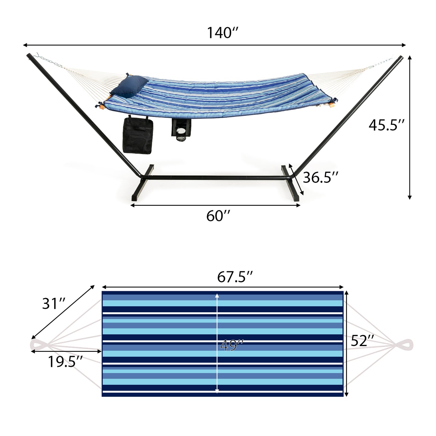 Topbuy 12Ft Hammock with Heavy-Duty Steel Stand, Woven Hammock Chair Set, Portable Hammock with Beech Wood Bar & Cotton Mat