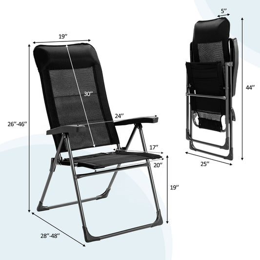 Patiojoy 2PCS Outdoor Patio Folding Dining Chairs with Reclining Backrest and Headrest Black