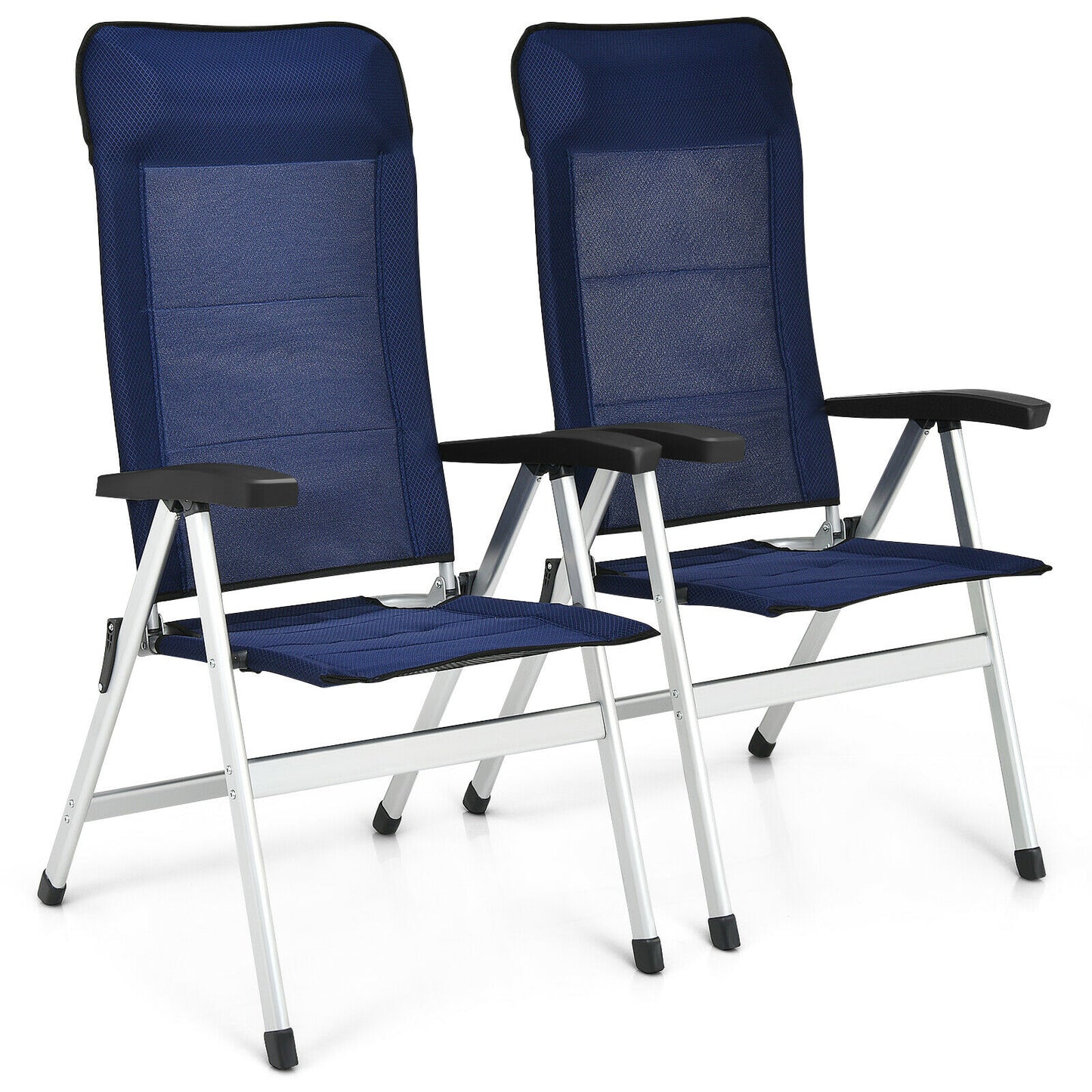 Patiojoy 2PCS Outdoor Patio Folding Dining Chairs with Reclining Backrest and Headrest Navy