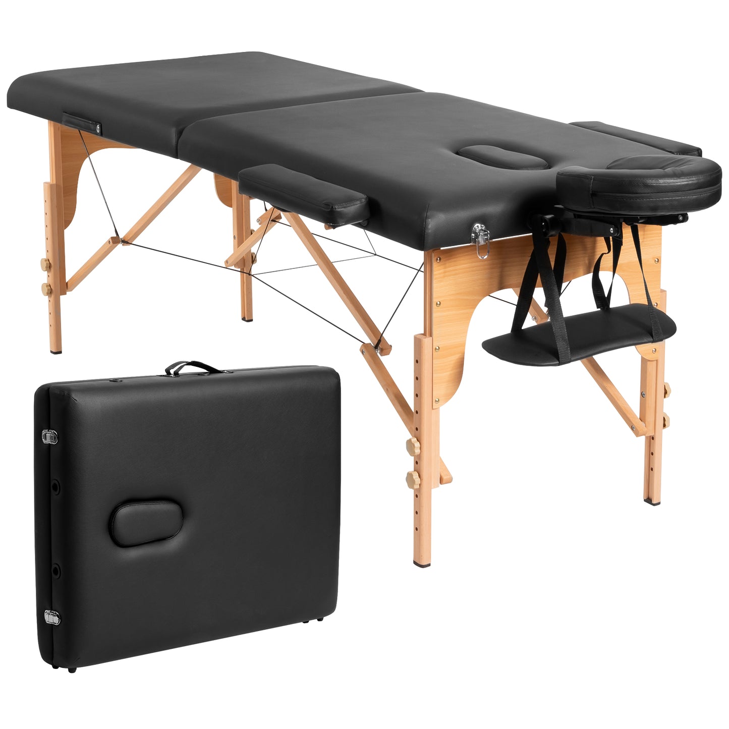 Topbuy Portable Massage Table Adjustable Spa Bed Wooden Legs with Face Cradle & Carry Case Black/Pink/Red/White