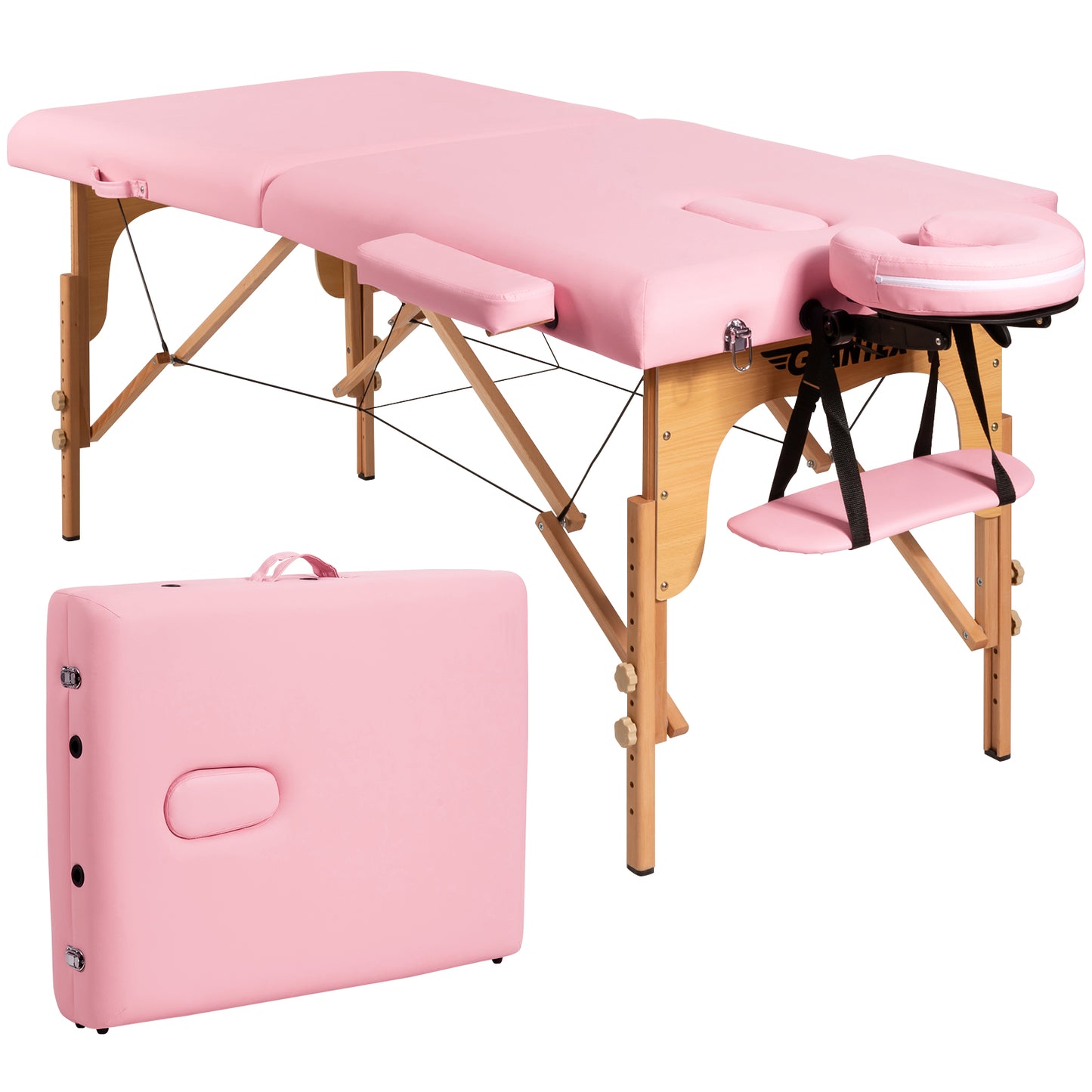 Topbuy Portable Massage Table Adjustable Spa Bed Wooden Legs with Face Cradle & Carry Case Black/Pink/Red/White