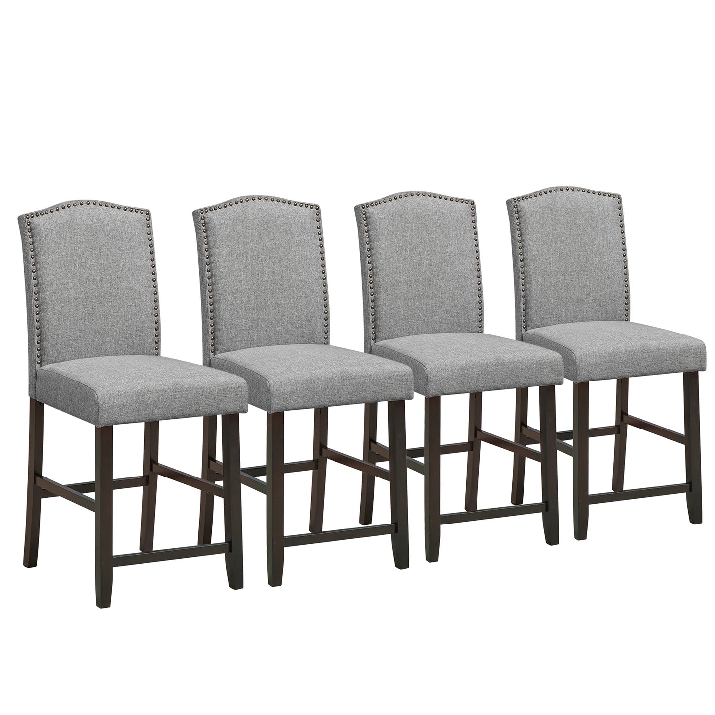 Topbuy Set of 4 Nailhead Bar Stools Upholstered Counter Height Stool for Kitchen/Dining Room Beige/Grey