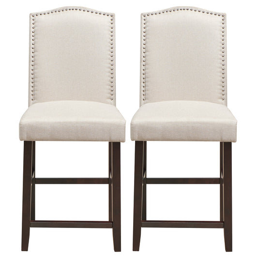 Topbuy Set of 2 Nailhead Bar Stools Upholstered Counter Height Stool for Kitchen/Dining Room Beige/Grey