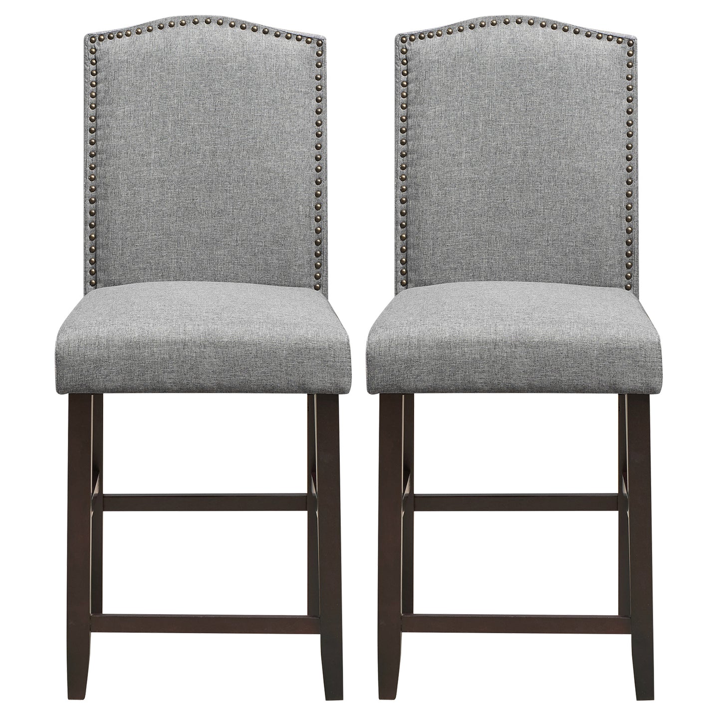 Topbuy Set of 2 Nailhead Bar Stools Upholstered Counter Height Stool for Kitchen/Dining Room Beige/Grey