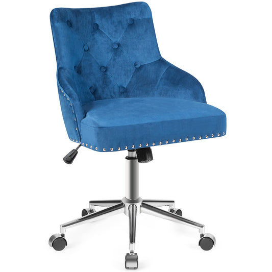 Topbuy Velvet Desk Chair Upholstered 360??Swivel Height Adjustable Rolling Office Chair for Office Bedroom Living Room Blue/Grey/Turquoise