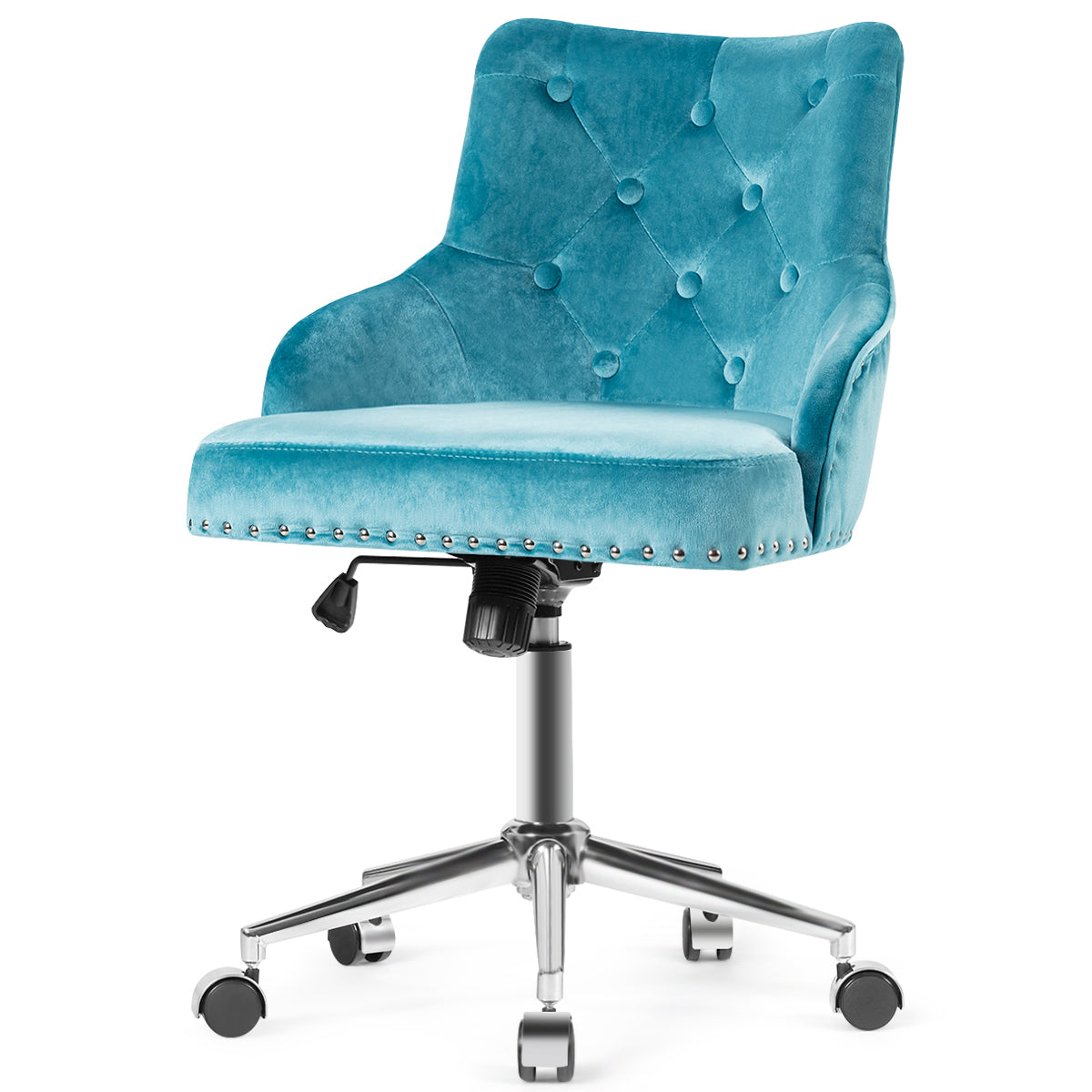 Topbuy Velvet Desk Chair Upholstered 360??Swivel Height Adjustable Rolling Office Chair for Office Bedroom Living Room Blue/Grey/Turquoise