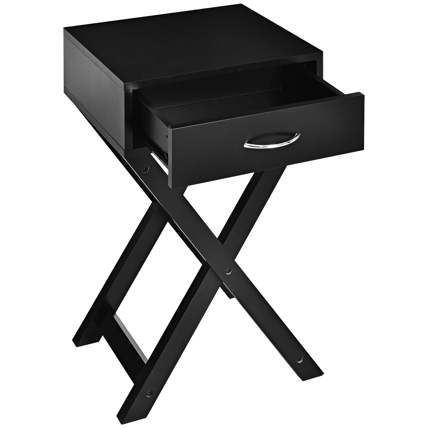 Topbuy 2PCS Modern Versatile Nightstand X-shape Wooden End Table with Drawer Accent Side Table for Bedroom Black/White