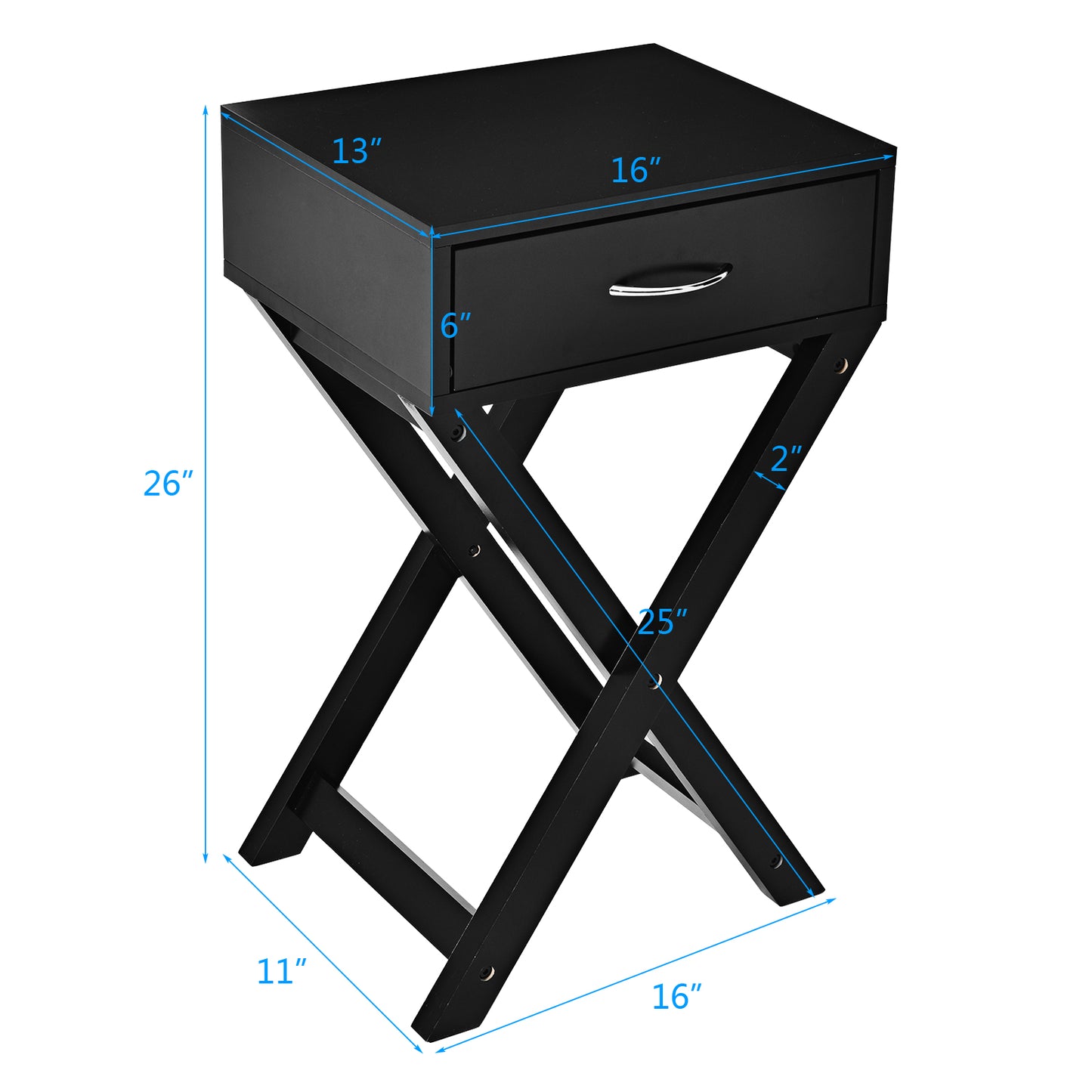 Topbuy 2PCS Modern Versatile Nightstand X-shape Wooden End Table with Drawer Accent Side Table for Bedroom Black/White