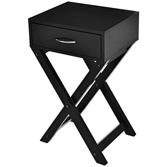 Topbuy Modern Versatile Nightstand X-shape Wooden End Table with Drawer Accent Side Table for Bedroom Black/White