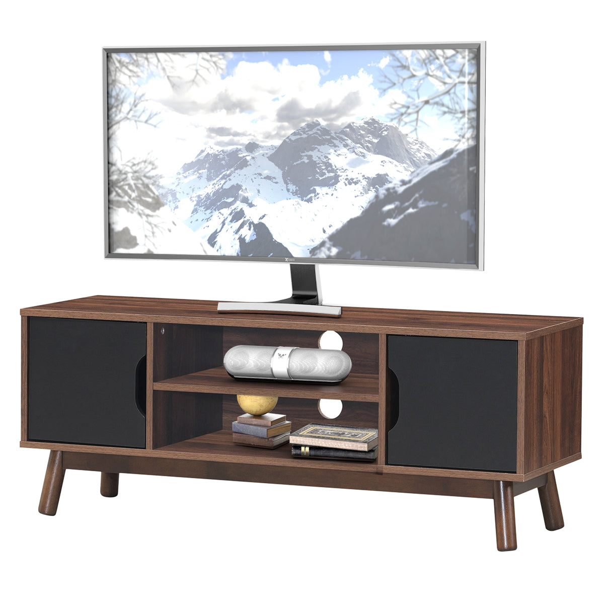 Topbuy TV Stand Storage Media Console for TV's up to 50'' Wooden Entertainment Center w/Shelves Black/Brown/White