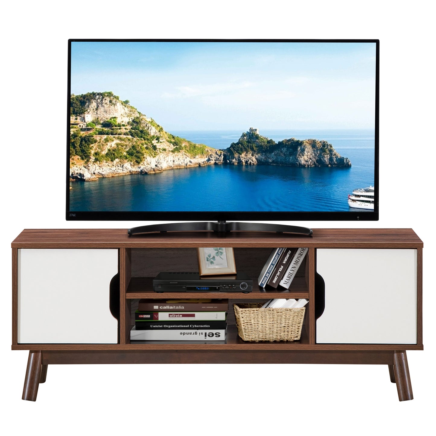 Topbuy TV Stand Storage Media Console for TV's up to 50'' Wooden Entertainment Center w/Shelves Black/Brown/White