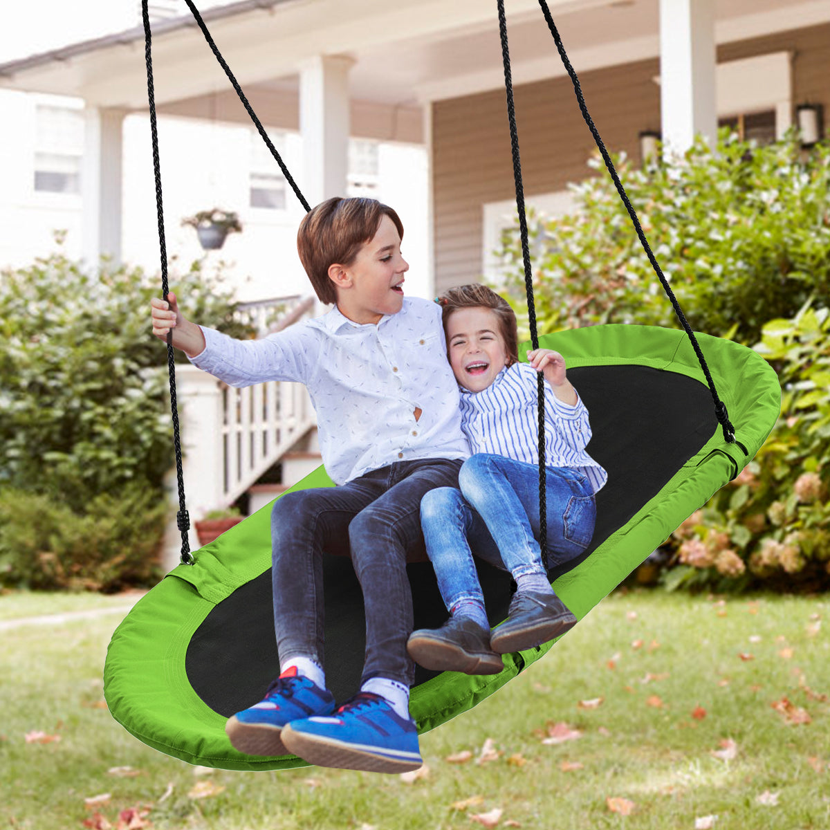 Topbuy 60'' Flying Saucer Tree Swing Set Outdoor Oval Swing Adjustable Hanging Ropes for Kids Colorful/Blue/Green/Purple