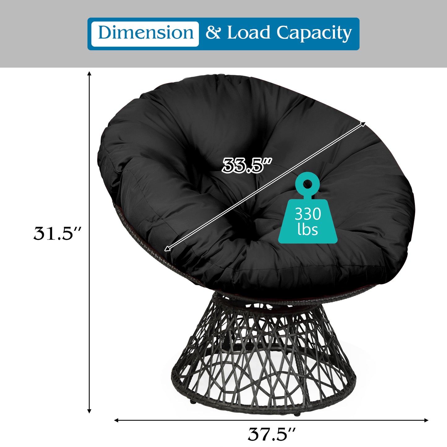 Patiojoy Rattan Papasan Chair Ergonomic Chair All-Weather Wicker 360-Degree Swivel Cushion for Outdoor & Indoor Red/Black/Green