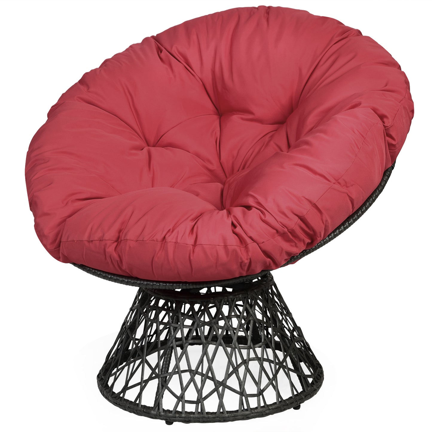 Patiojoy Rattan Papasan Chair Ergonomic Chair All-Weather Wicker 360-Degree Swivel Cushion for Outdoor & Indoor Red/Black/Green