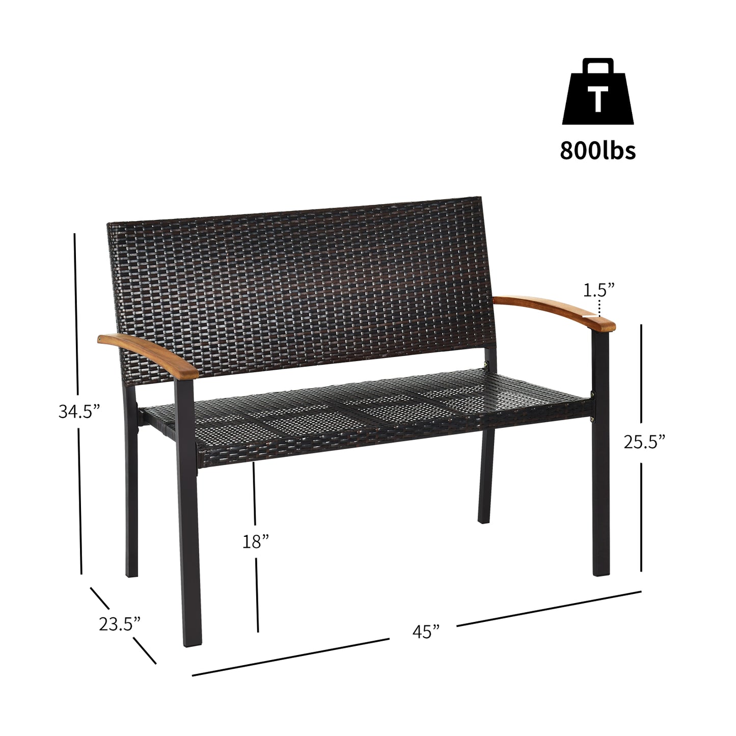 Patiojoy  Patio Furniture Weather-Resistant Rattan Bench Wicker Loveseat Steel frame for Yard Garden Poolside