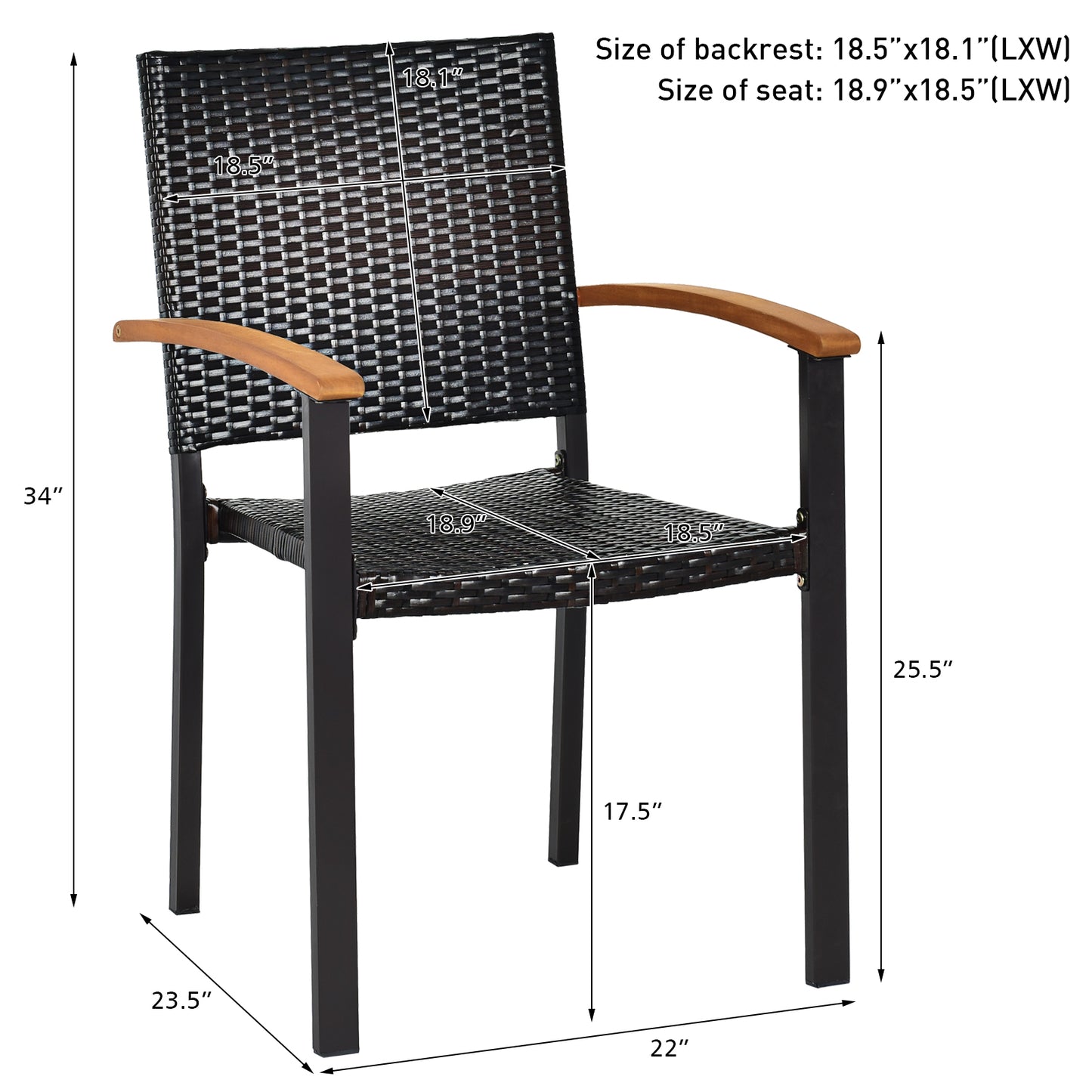 Patiojoy Patio Rattan Dining Armchair 2 Set of Wicker Chair W/Steel Frame Acacia Armrests Indoor&Outdoor