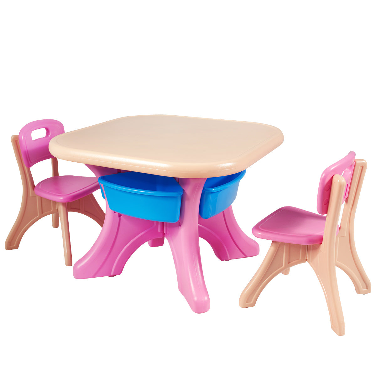 Topbuy 3 PCS Kids Activity Storage Table & Chair Set Pink