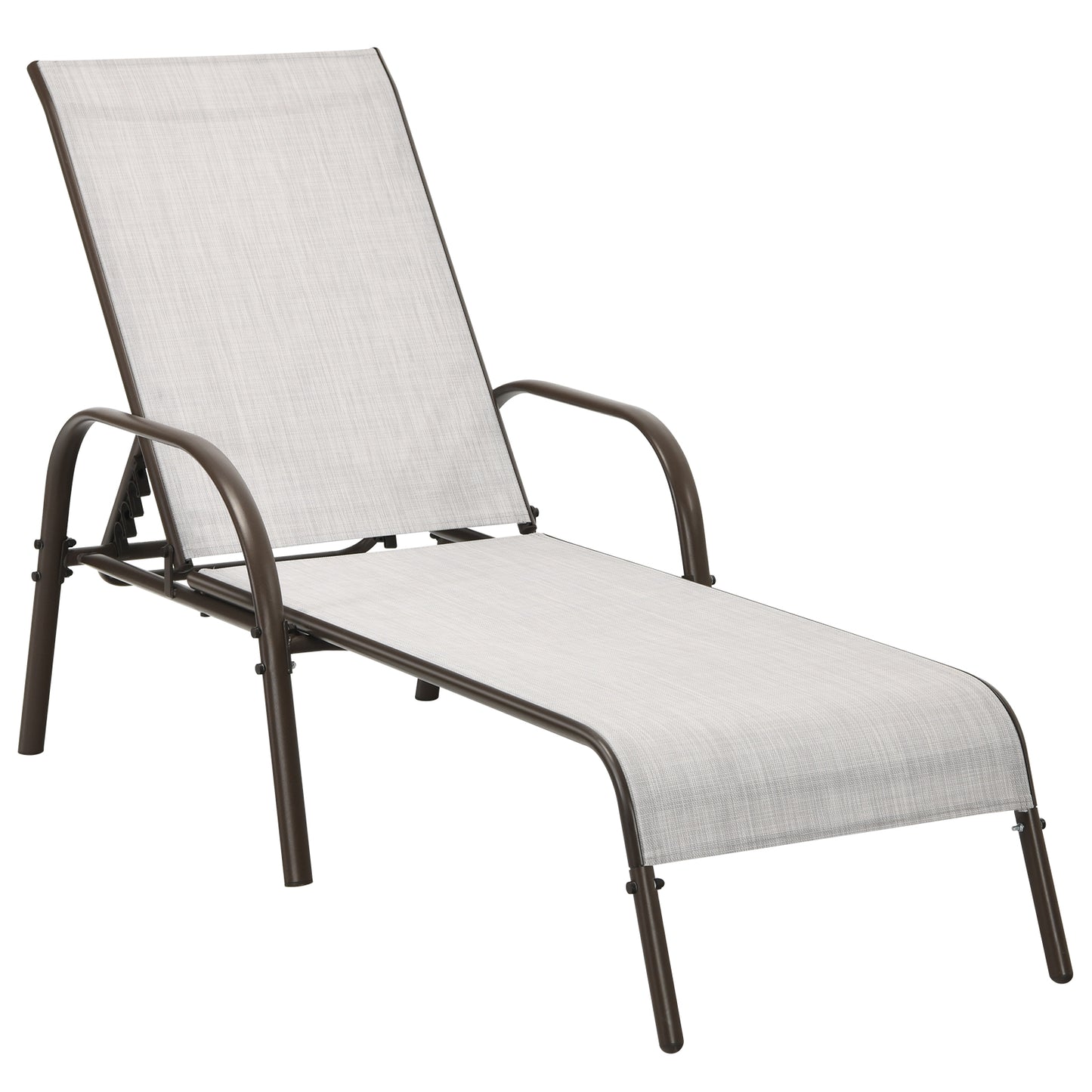 Patiojoy Outdoor Chaise Lounge Chair Adjustable Reclining Bed with Backrest& Armrest Black/Brown/Gray