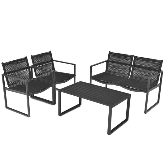 Patiojoy 4 PCS Patio Furniture Sofa Set Loveseat Coffee Table for Backyard Balcony & Poolside