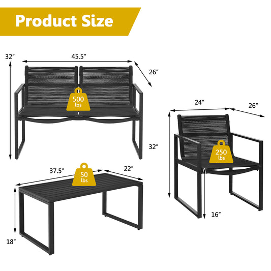 Patiojoy 4 PCS Patio Furniture Sofa Set Loveseat Coffee Table for Backyard Balcony & Poolside