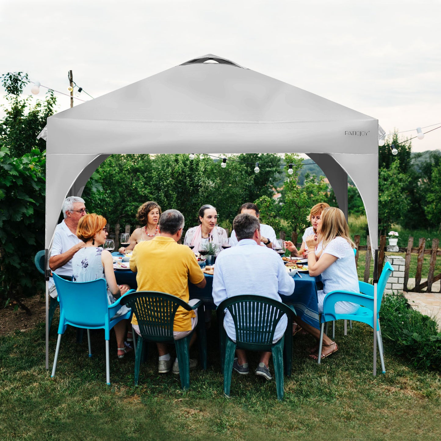 Patiojoy Pop-up Canopy Tent 8' x 8' Height Adjustable Commercial Instant Canopy w/ Portable Roller Bag Blue/Grey/White