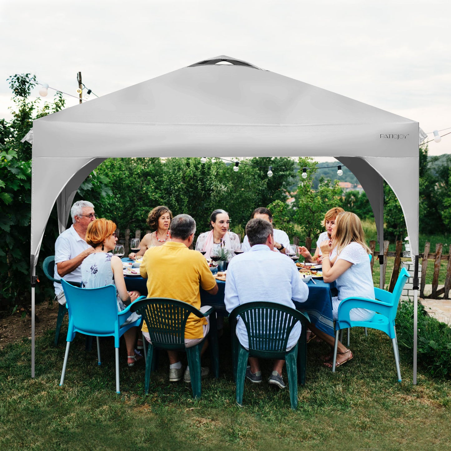 Patiojoy Pop-up Canopy Tent 10' x 10' Height Adjustable Commercial Instant Canopy w/ Portable Roller Bag Blue/Gray/White