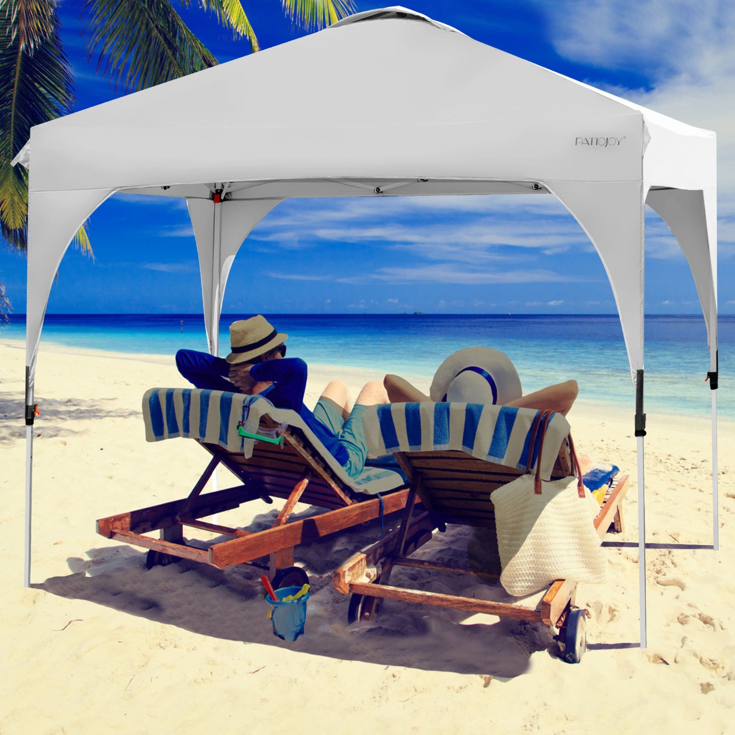 Patiojoy Pop-up Canopy Tent 10' x 10' Height Adjustable Commercial Instant Canopy w/ Portable Roller Bag Blue/Gray/White