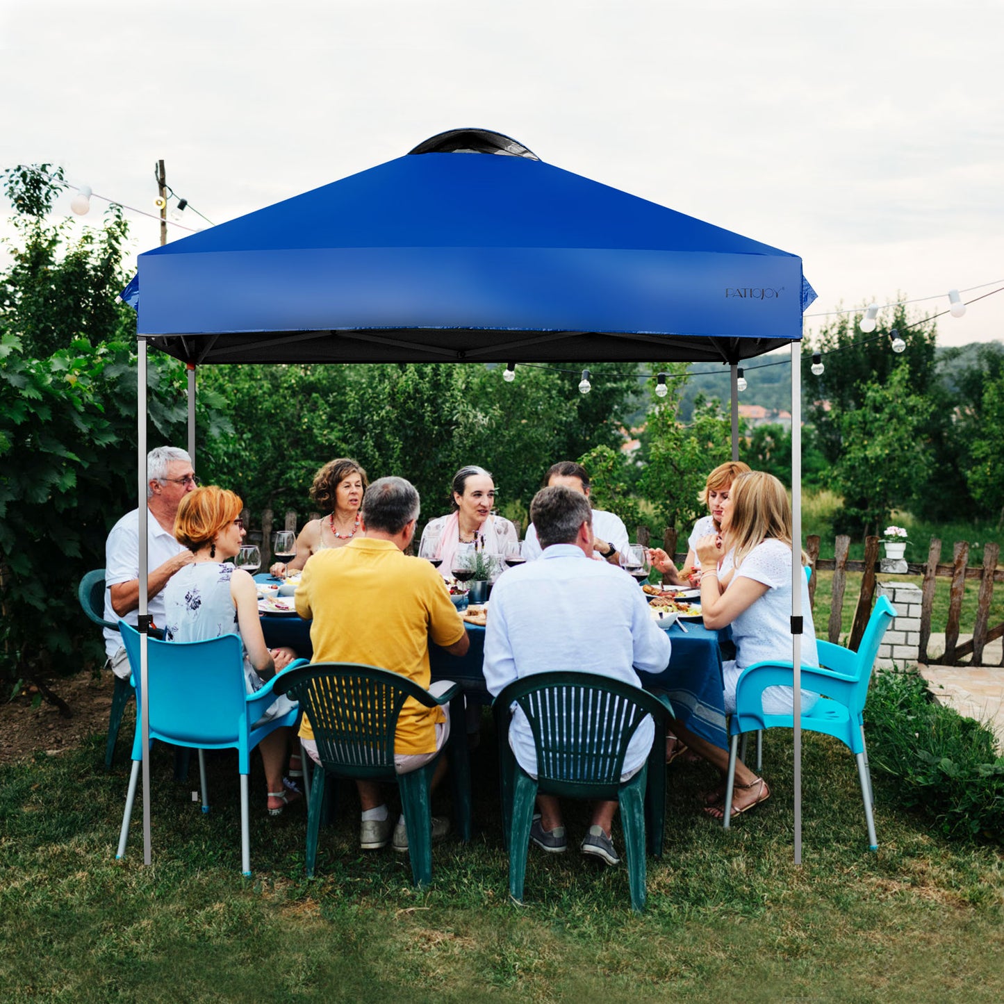 Patiojoy 6.6' x 6.6' Pop-up Canopy Tent Outdoor Camping Sun Shelter w/ Portable Roller Bag & 4 Weight Bags Blue/Grey/White