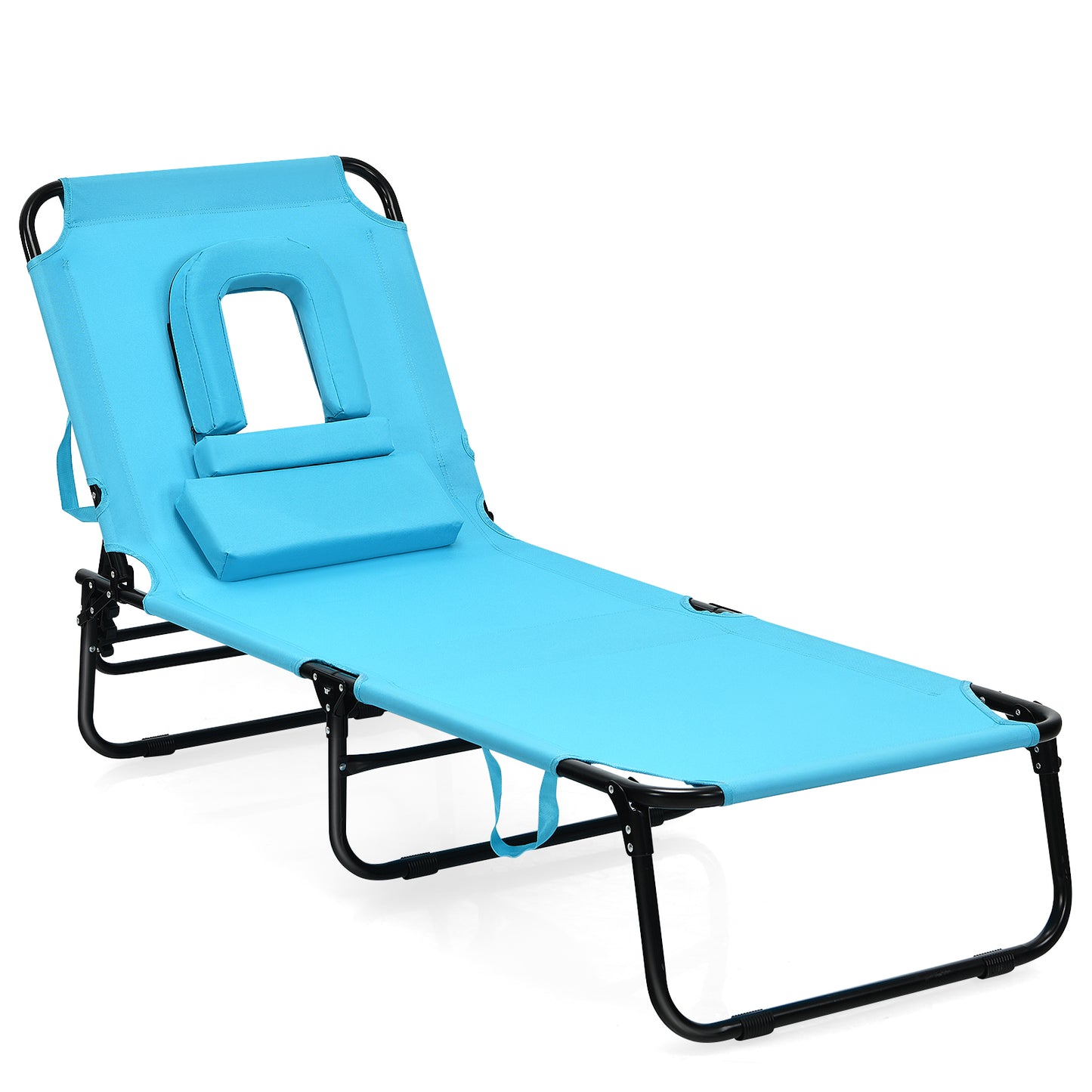 Patiojoy Outdoor Folding Beach Chaise Lounge Chair Adjustable Camping Recliner Blue/Turquoise/Beige