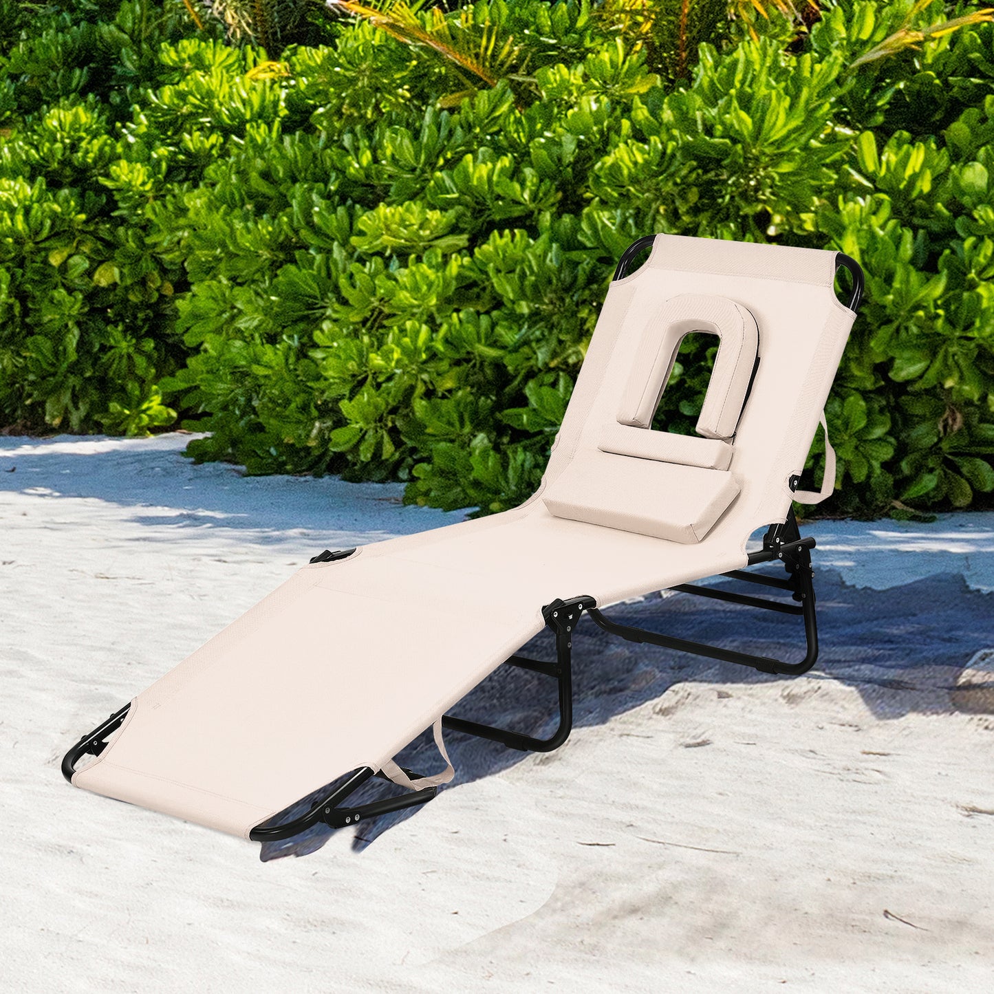 Patiojoy Outdoor Folding Beach Chaise Lounge Chair Adjustable Camping Recliner Blue/Turquoise/Beige