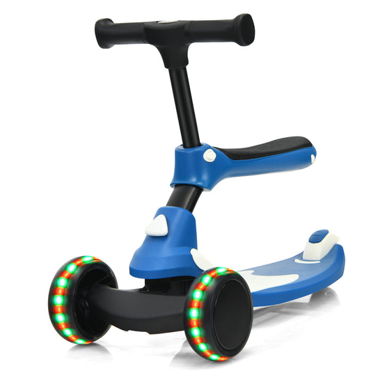 Topbuy 2 in 1 Kids Kick Scooter with Flash Wheels Gravity Steering System &  Removable Seat Suitable for Boys Girls Blue/Green/Purple