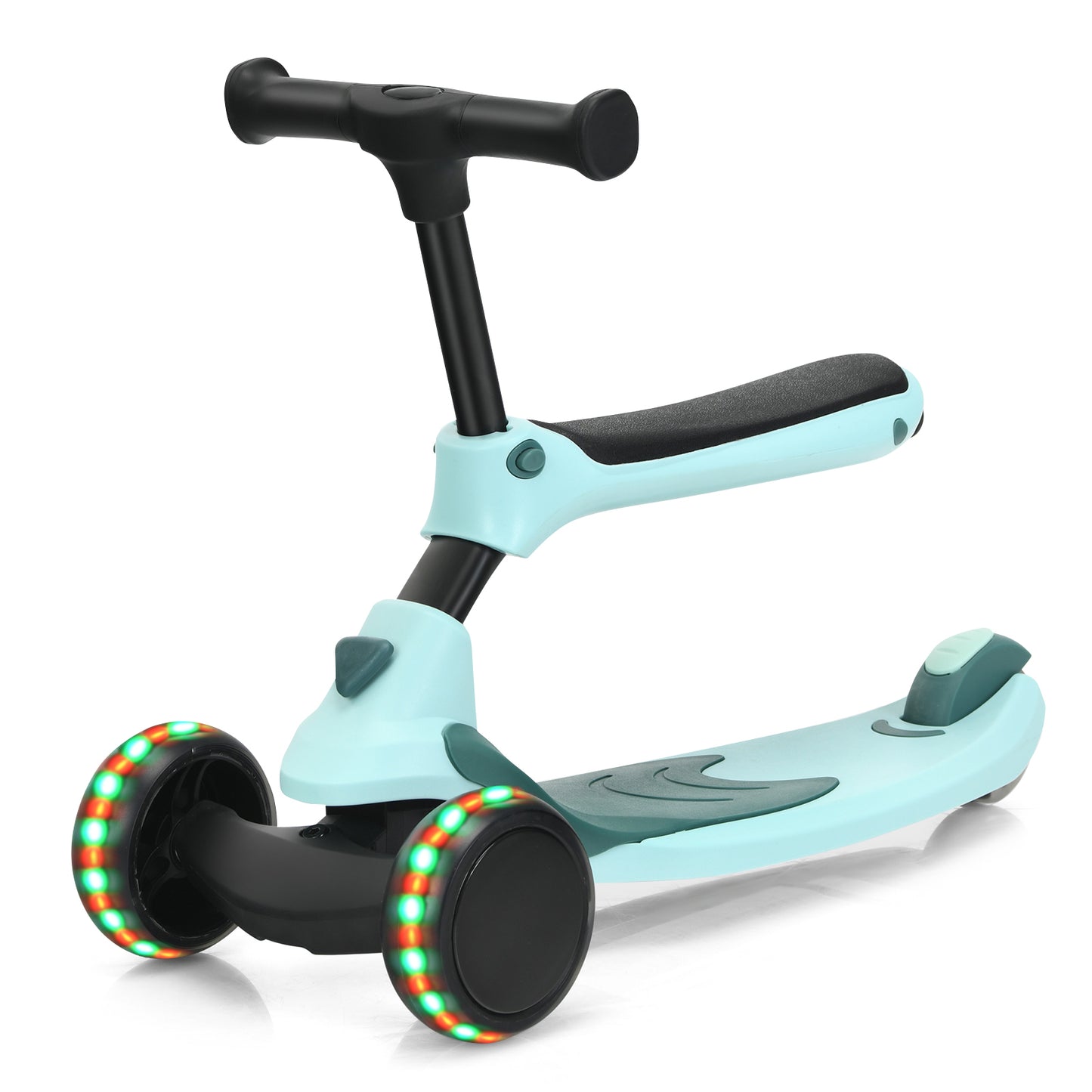 Topbuy 2 in 1 Kids Kick Scooter with Flash Wheels Gravity Steering System &  Removable Seat Suitable for Boys Girls Blue/Green/Purple