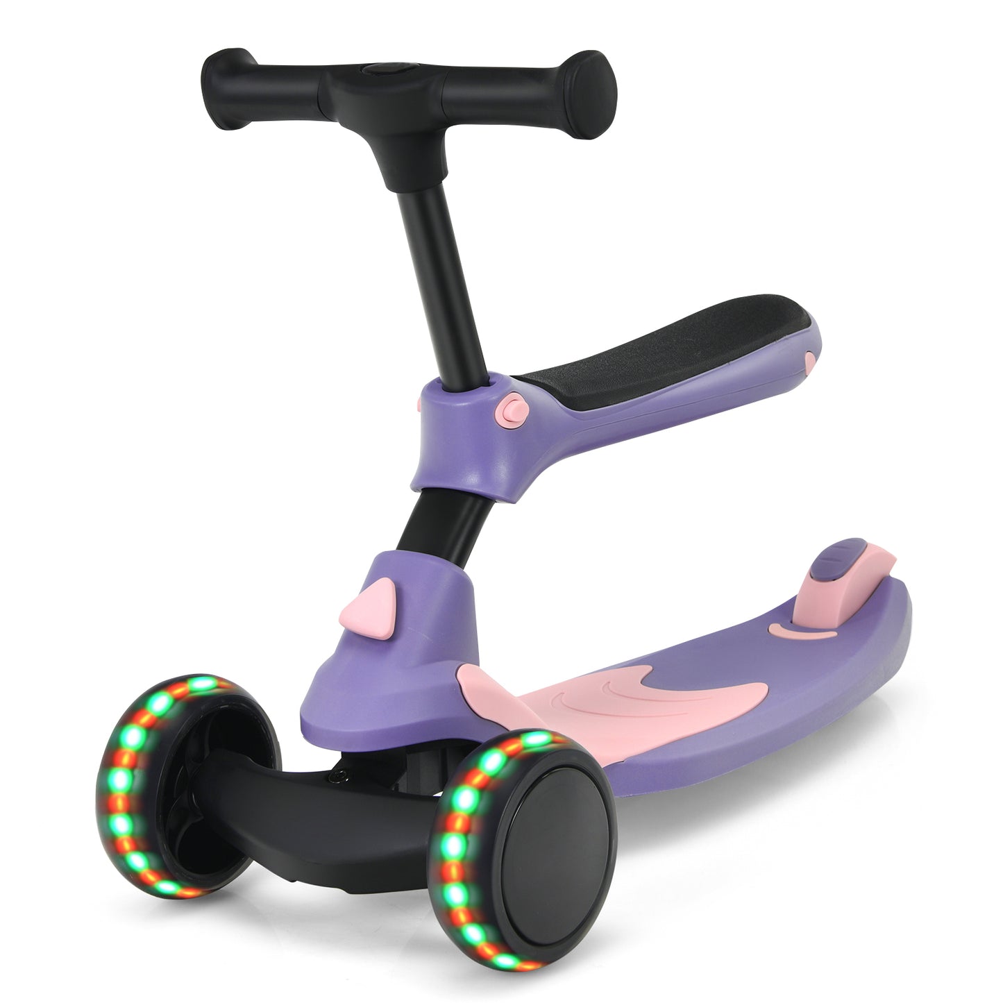 Topbuy 2 in 1 Kids Kick Scooter with Flash Wheels Gravity Steering System &  Removable Seat Suitable for Boys Girls Blue/Green/Purple