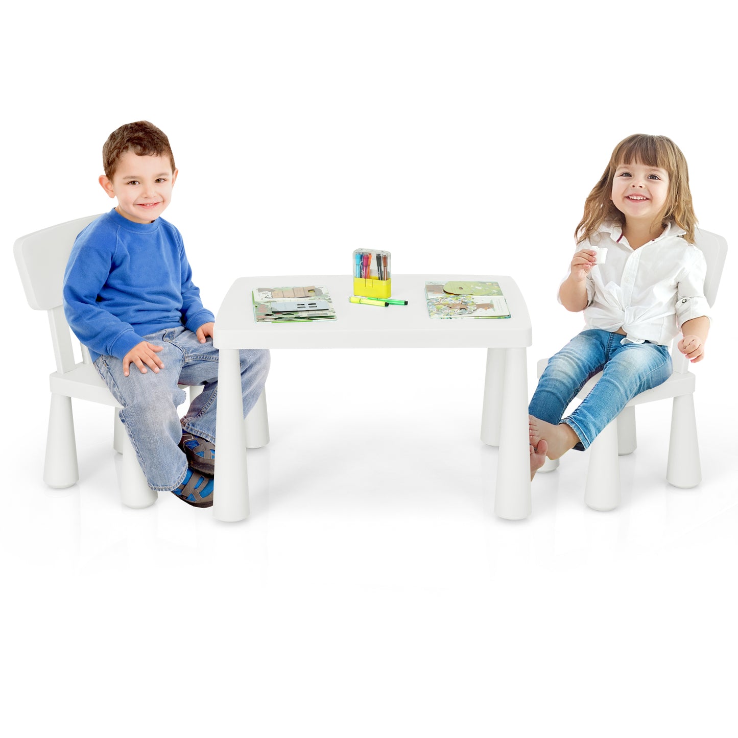 Topbuy Kids Furniture Set with Table & 2 Chairs Children Playing Table Ideal Gift for Kids Blue/Pink/White/Green