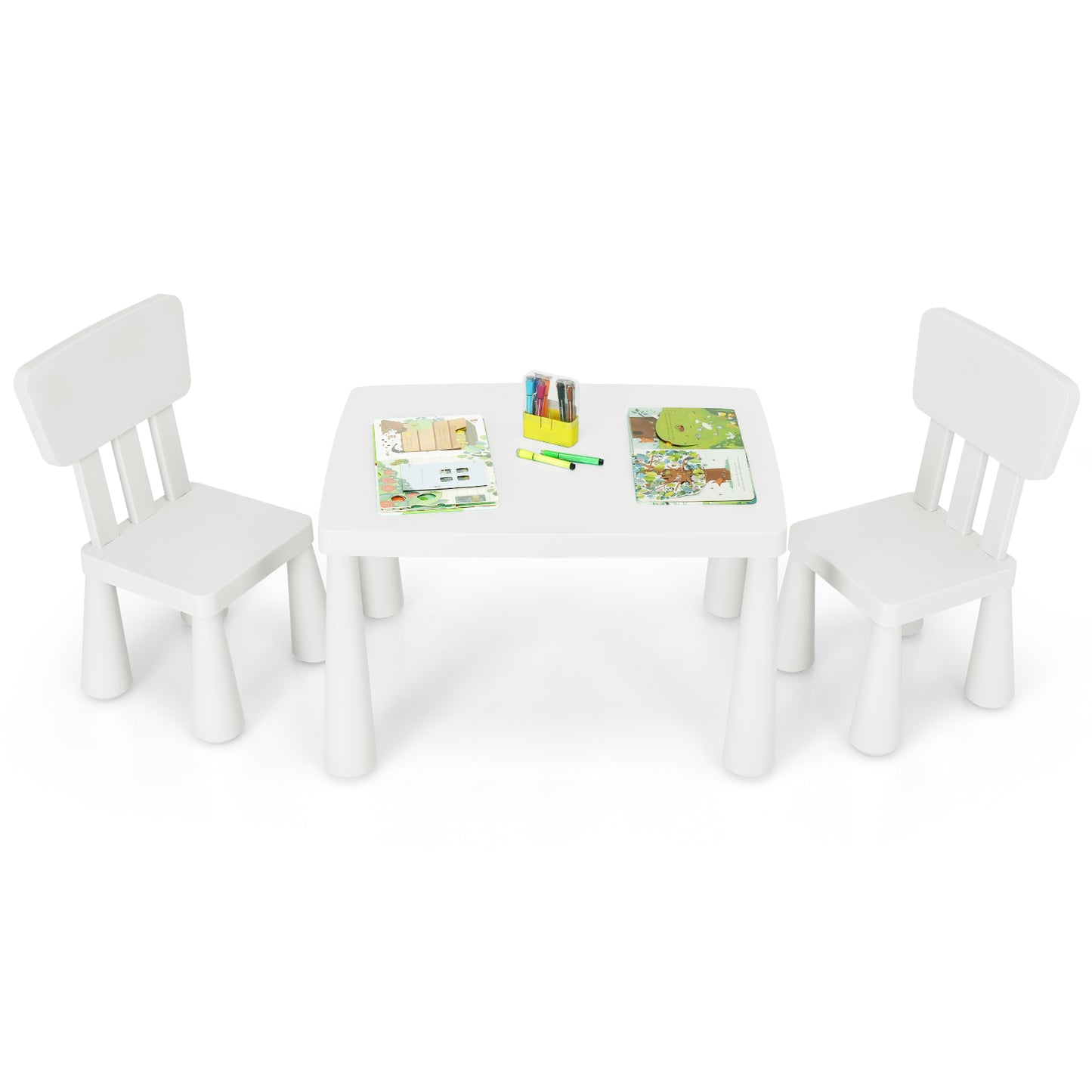 Topbuy Kids Furniture Set with Table & 2 Chairs Children Playing Table Ideal Gift for Kids Blue/Pink/White/Green