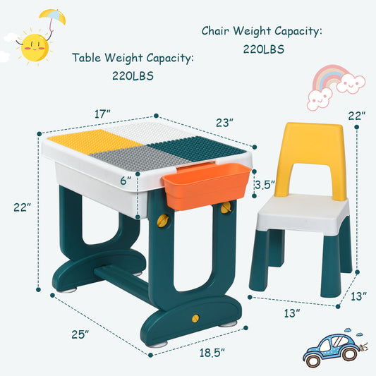 Topbuy Kids 5-In-1 Building Block Table w/Chair & Double-sided Table Top Children Drawing Table Best Gift for Kids