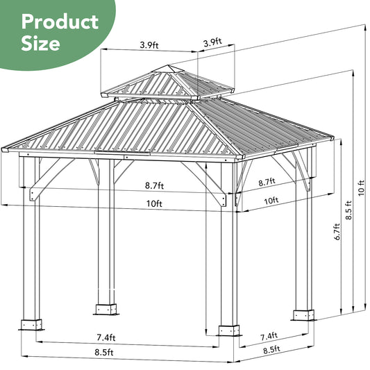 Patiojoy 10' X 10' Patio Pavilion Outdoor Hardtop Gazebo w/ Extra Metal Stakes & J-Shaped Hook