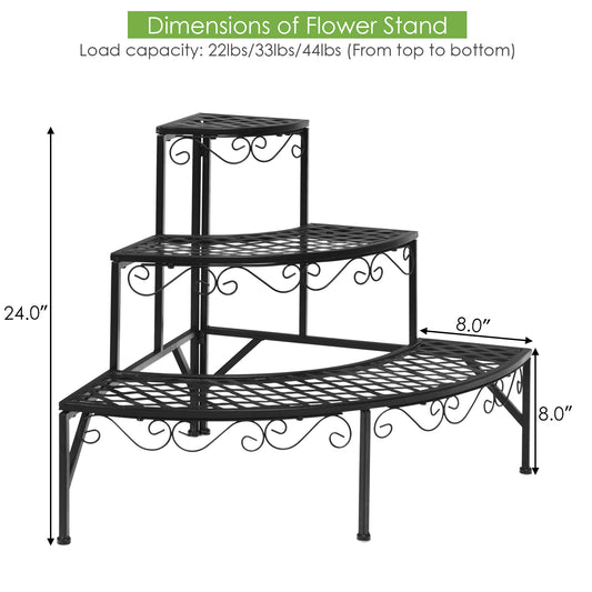 Topbuy Metal Plant Stand Flower Pot Plant Display Holder 3-Tier Rack Perfect for Patio Garden Balcony