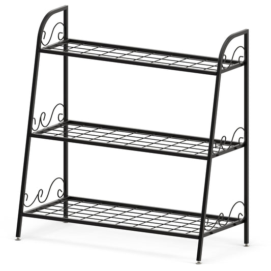 Topbuy Metal Plant Stand 3-Tier Potted Holder Ladder-Shapped Storage Rack Shelf Shoe Rack for Outdoor Indoor Use