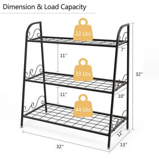 Topbuy Metal Plant Stand 3-Tier Potted Holder Ladder-Shapped Storage Rack Shelf Shoe Rack for Outdoor Indoor Use