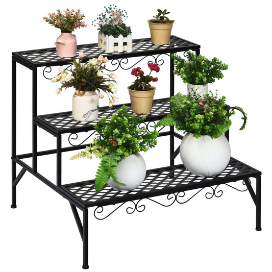 Topbuy 3-Tier Metal Plant Stand Flower Potted Holder Ladder Storage Rack for Outdoor Indoor Use