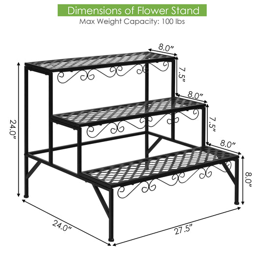 Topbuy 3-Tier Metal Plant Stand Flower Potted Holder Ladder Storage Rack for Outdoor Indoor Use