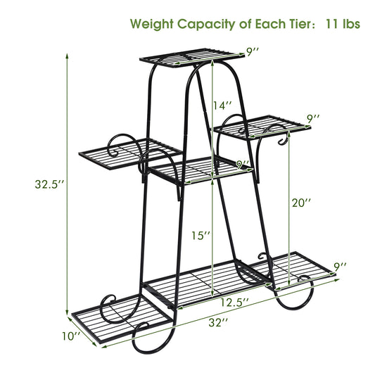 Topbuy 7-Tier Plant Stand Metal Plant Shelf Multi-layer Potted Planters Display Rack Black