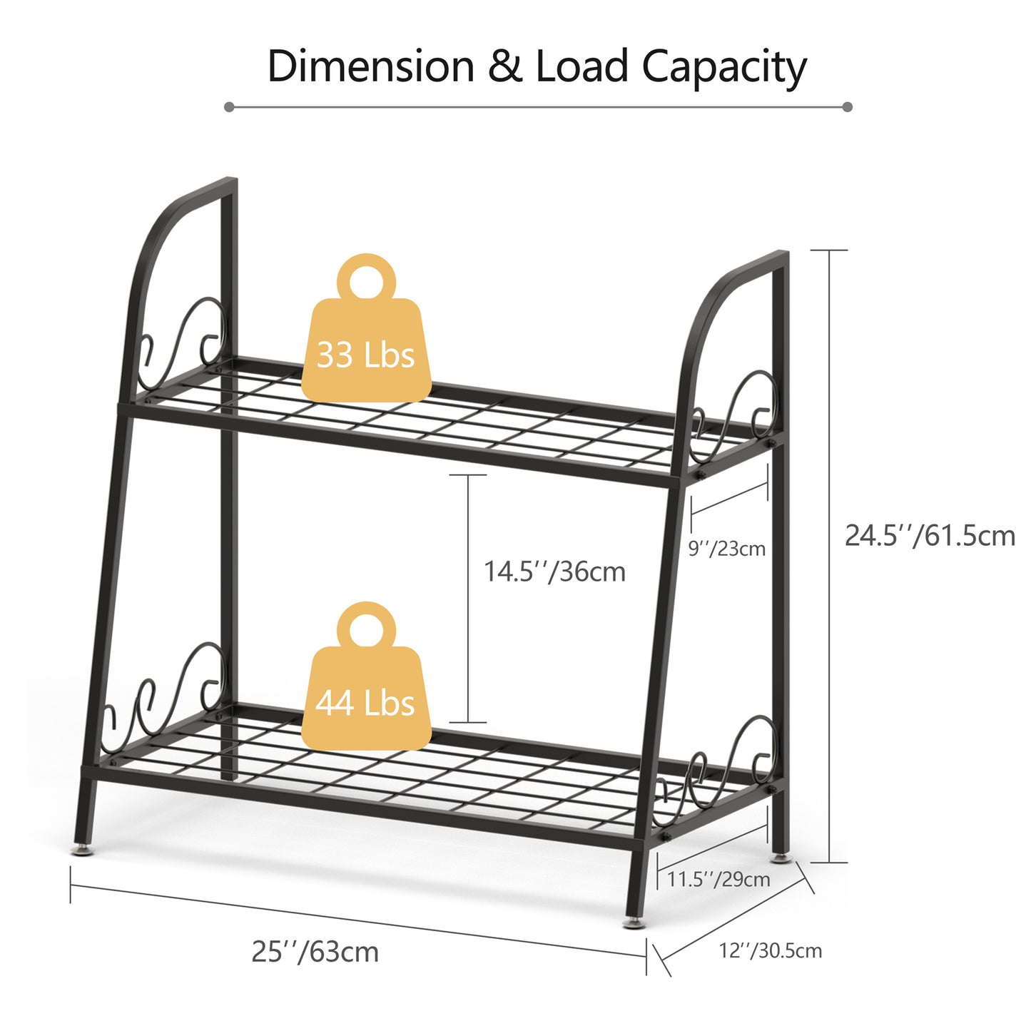 Topbuy Metal Plant Stand 2-Tier Flower Potted Holder Ladder-Shapped Storage Rack Shelf Shoe Rack Black