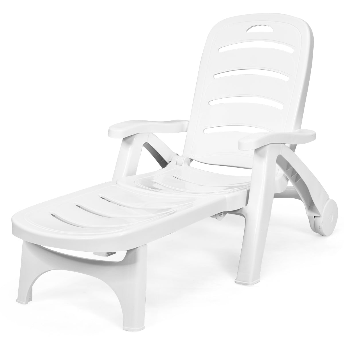 Patiojoy Outdoor Chaise Lounge Chair 5-Position Folding Recliner for Beach Poolside Backyard White/Brown/Turquoise/Grey